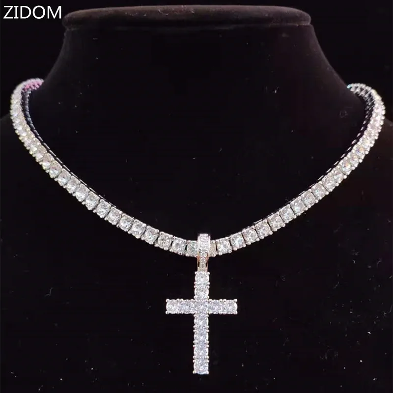 Men Women Hip Hop Cross Pendant Necklace Zircon Tennis Chain Iced out Bling Necklaces HipHop Jewelry Fashion Gift