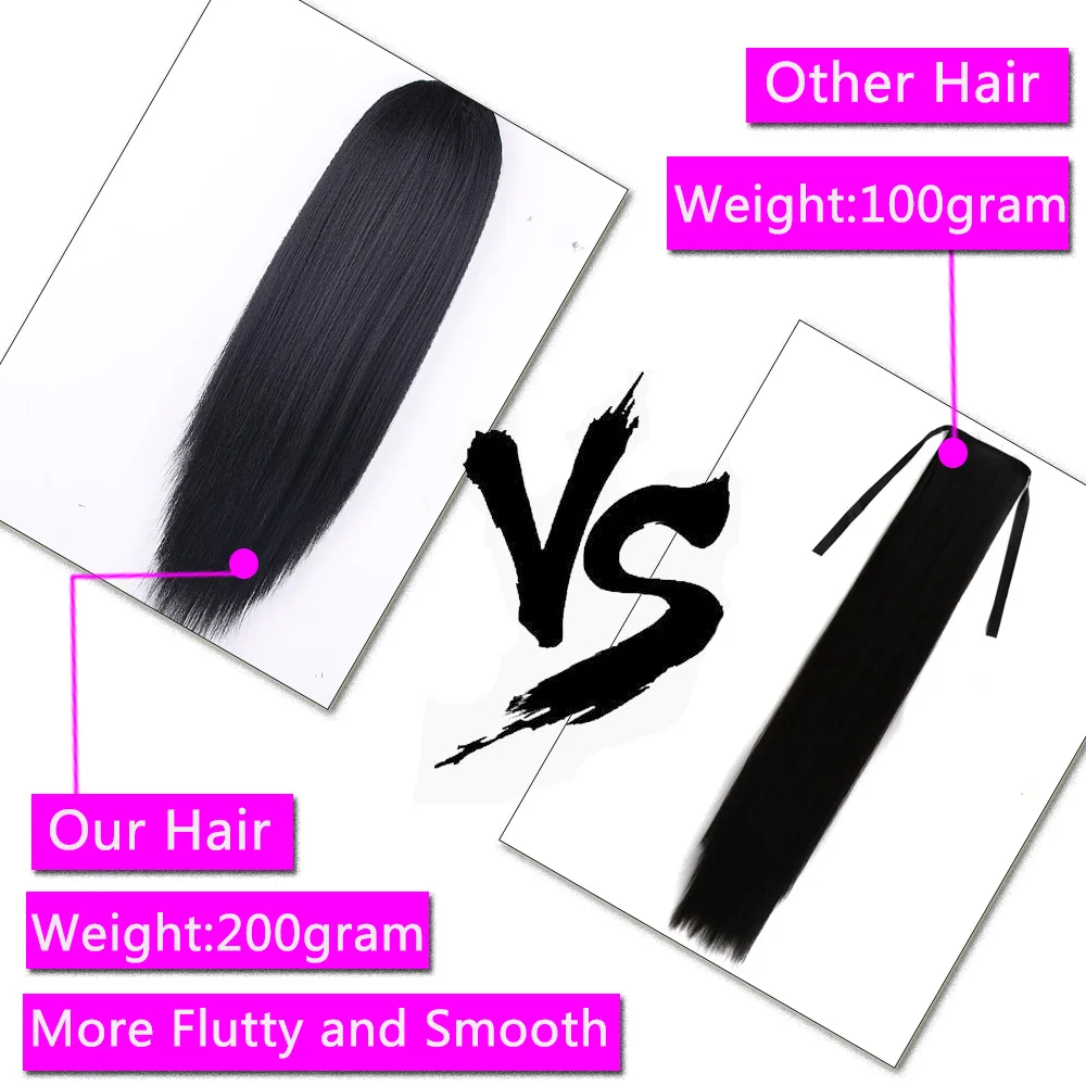 30inch Long Afro Puff Yaki Straight Drawstring Ponytail Natural Synthetic Fake Poney Tail Clip in Hair Extensions Elastic Band