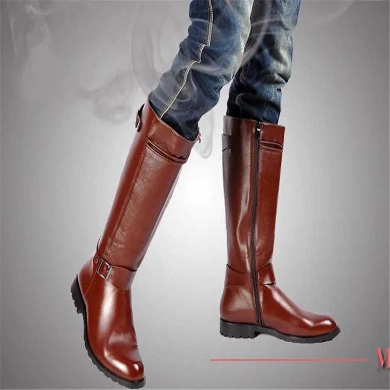 Plus Size 37-45 Spring Autumn Men Long Boots Vintage Black Male Motorcycle Boots Knee-High Punk Round Toe Cowboy Western Boots