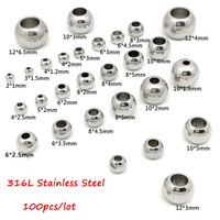 100pcs 2 mm-12 mm 316L Stainless Steel Beads European Ball Metal Big Hole Spacer Beads for Jewelry Making Diy Bracelet Necklace