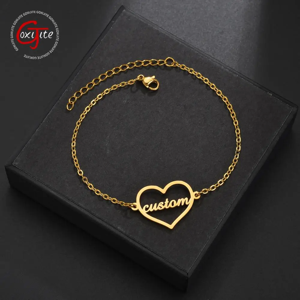 

Goxijite Custom Name Bracelet For Women Girl Stainless Steel Personalized Heart Initial Name Bangle Bracelets Gift