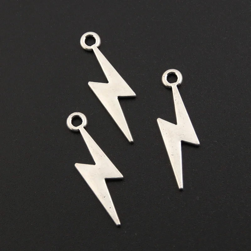 50pcs Silver Color 8x30mm Lightning Charms Natural Phenomenon Pendant Fit DIY Jewelry Making Handcrafted Accessories