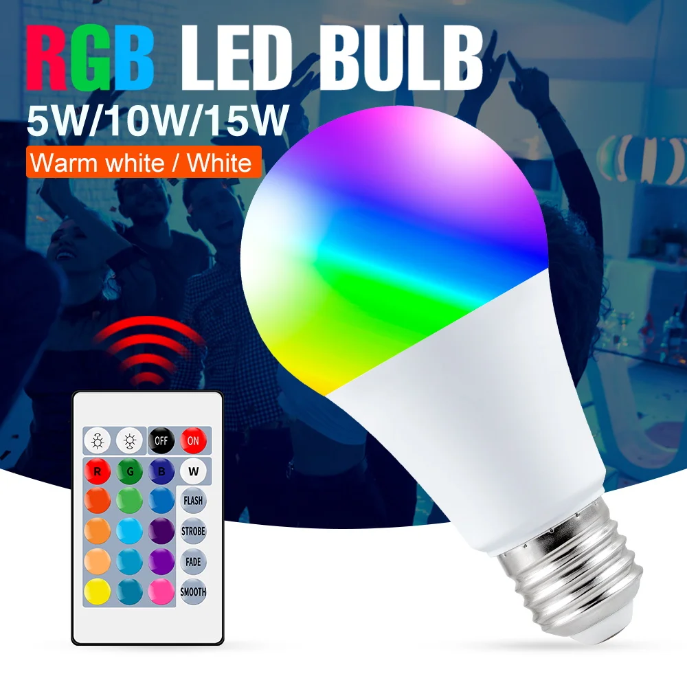 220V RGB Bulb LED E27 Smart Magic Lamps 5W 10W 15W LED Lampada E27 16 Color Changing Light Bulbs LED Light Remote Contro Bulbs