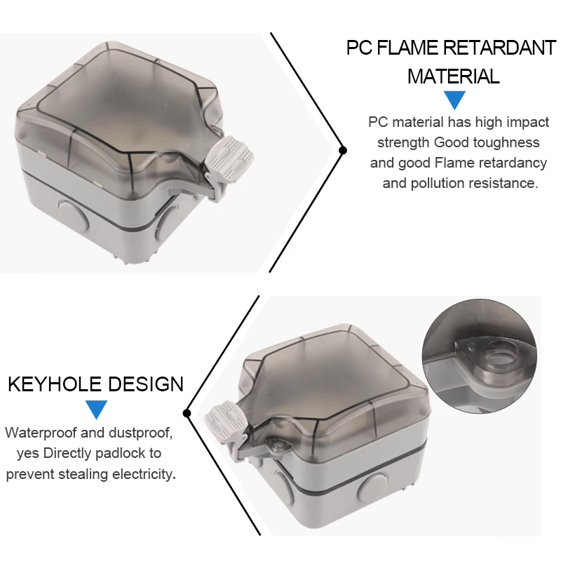 IP66 EU Standard German Style Outdoor Waterproof with USB Socket Wall Power Switch Socket Plug Outlet  AC 250V 16A Home