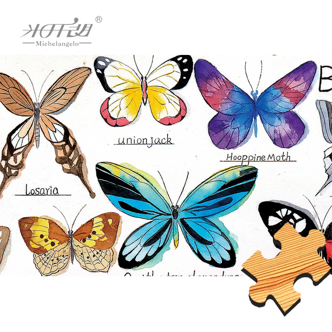 Michelangelo Wooden Jigsaw Puzzle 500 1000 1500 Piece Butterfly Map Cartoon Animal Kid Educational Toy Watercolor Painting Decor