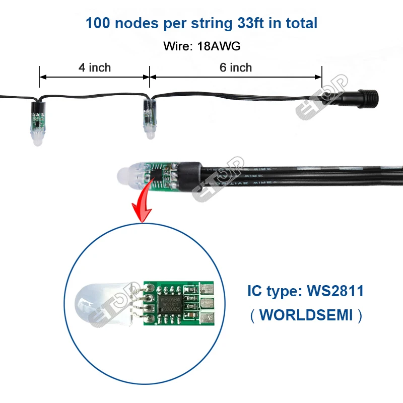 500pcs 100ct DC12V WS2811 Bullet Regulated Pixel  BLACK Wire 18awg With Ray Wu/Paul/Xconnect Pigtails