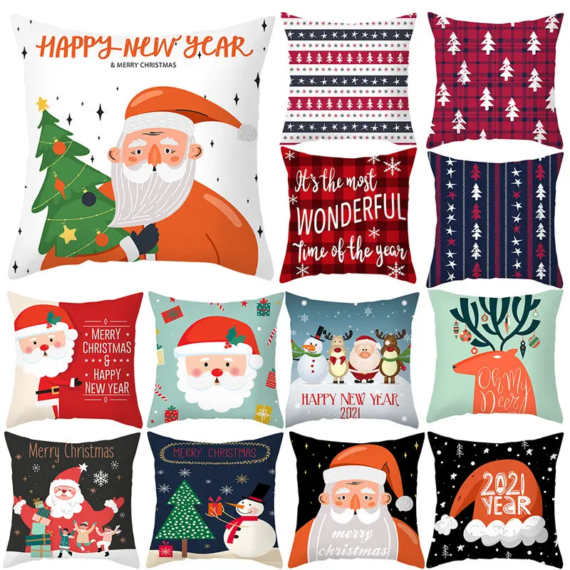 Merry Christmas Cushion Cover Christmas Decoration For Home 2023 Navidad Noel Gift Xmas Ornament Kerst Natal Happy New Year 2024