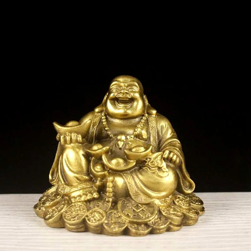 Figura di Buddha per auto Maitreya in rame puro ottone, buona fortuna e moneta d\'oro in metallo statua di Buddha decorazione per la casa ornamento