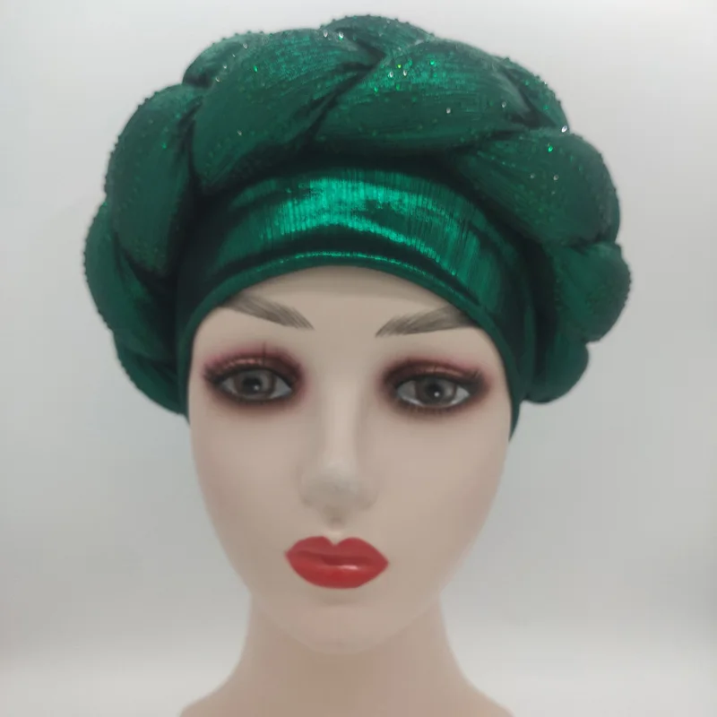 Handmade Diamonds Briad African Headtie Turban Female Head Wraps Pre-Tied Headscarf Bonnet Nigeria Wedding Party Headpiece