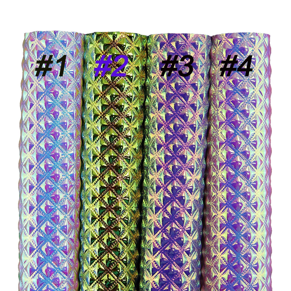 30x134cm Roll Iridescent Green Purple Diamond Embossed Fabric Faux PU Leather For Bows DIY Boxes Decoration BH082