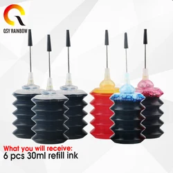 Kit de refil de tinta corante para impressora inkjet, 30ml, para epson canon, hp, brother, lexmark, dell, kodak, hp 302, 301, 652, 21, 901