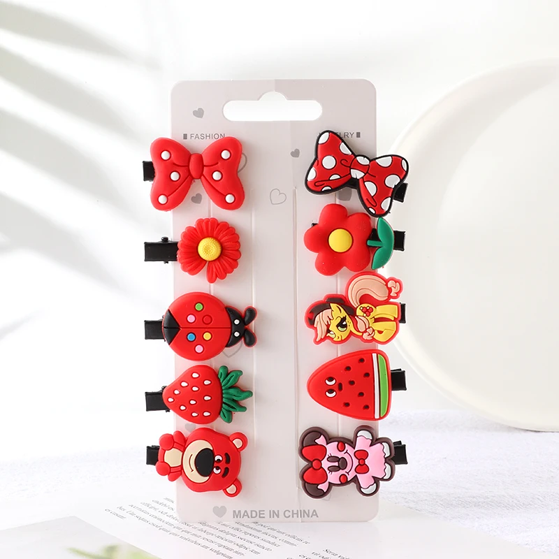 Cute Cartoon Hair Clip Set para meninas, bandas de cabelo, arco, flor, fruta Headwear, grampos de cabelo, cocar, acessórios, 10pcs