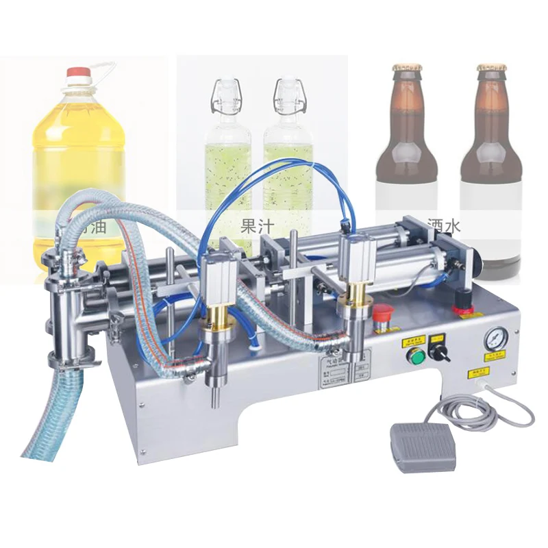 

Double Heads Filling Machine Essential Oil Filler Pneumatic Piston Liquid Shampoo Gel Wine Milk Juice Vinegar Coffee Detergent