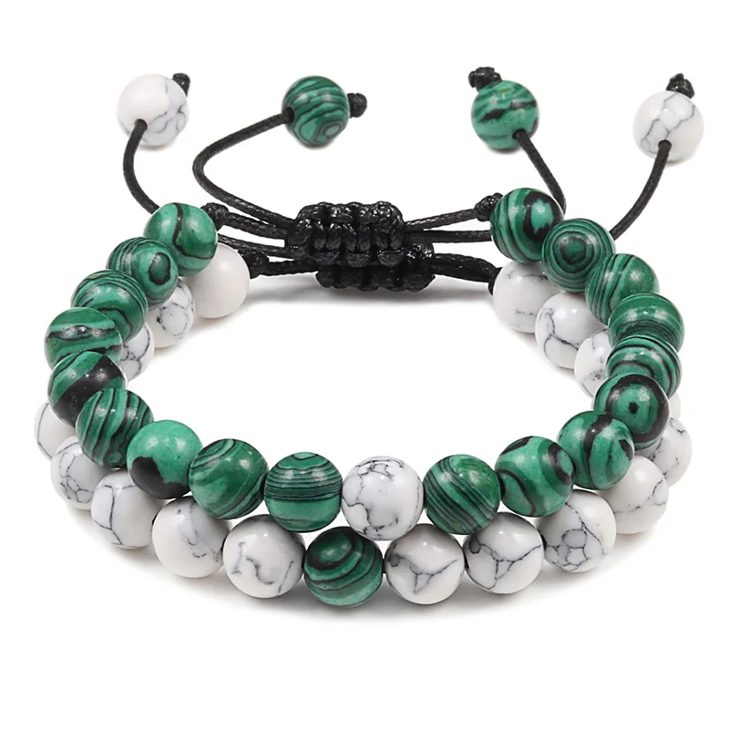 Imagen 5: 2 unids/set de pulsera de cuentas, abalorio de piedra de tigre Natural, pulseras de distancia de pareja con cuentas de ónix para mujeres, hombres, regalo para Amiga, joyería elástica