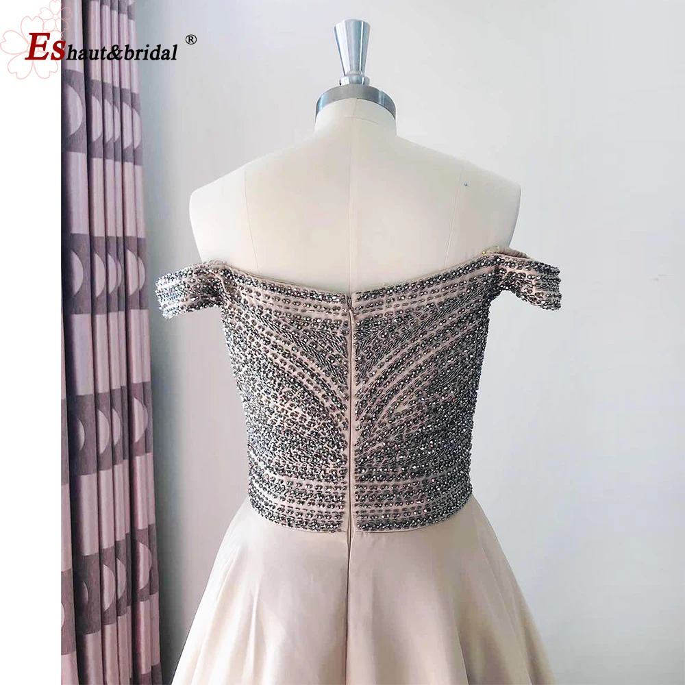 Luxo fora do ombro a linha vestido de baile de casamento para as mulheres 2023 diamante cristal artesanal cetim longo formal festa vestidos