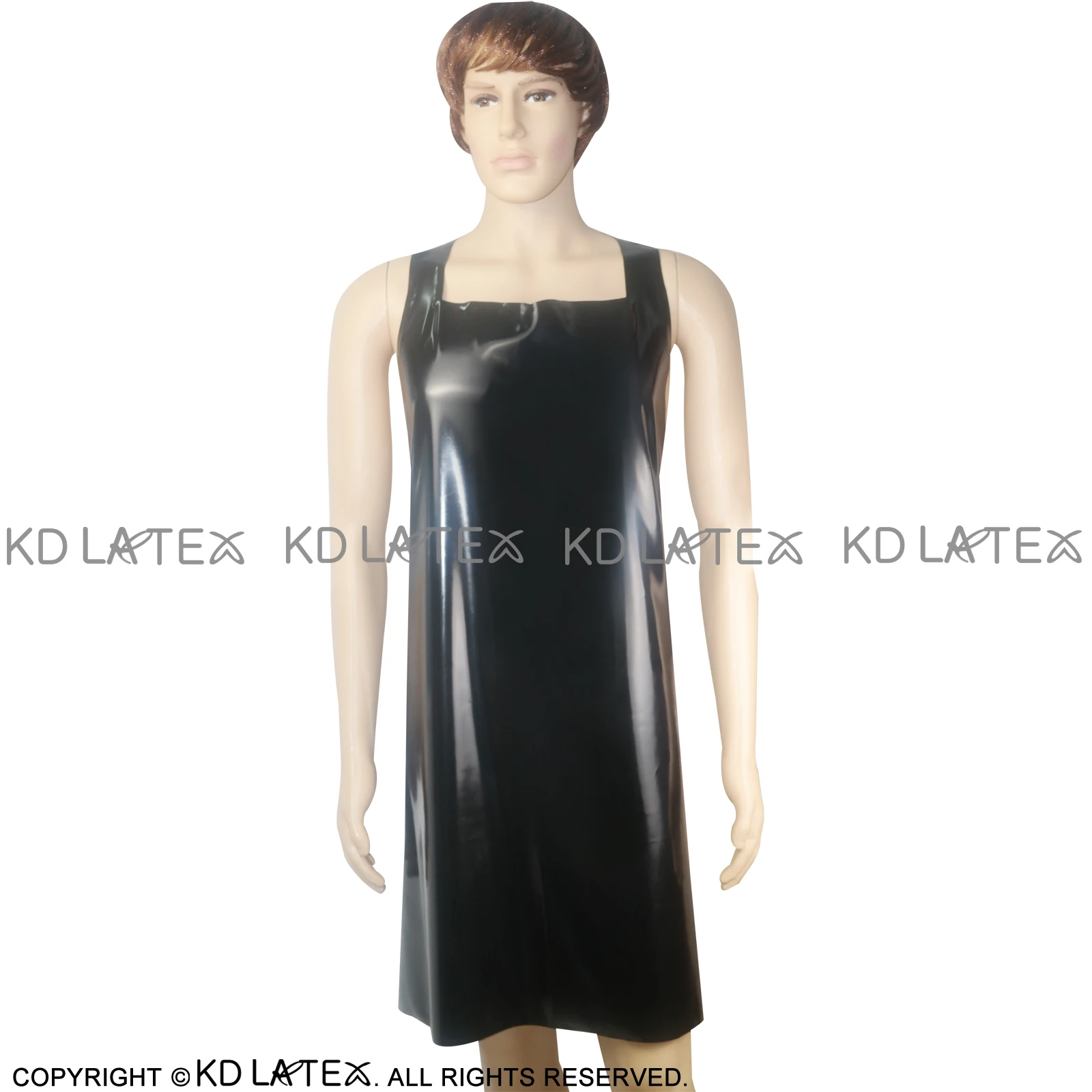 Black Halter Sexy Latex Apron With Belts Rubber Pinafore YF-0003