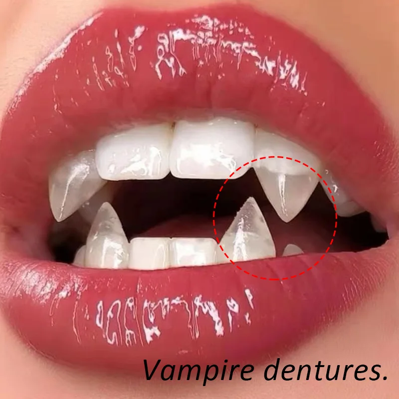 1 par de colmillos de dientes de vampiro, accesorios para dentaduras postizas, accesorios para disfraz de Halloween, pegamento sólido, adhesivo para