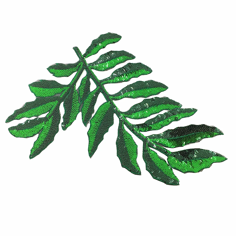 6pc Iron On Sequin Fern Leaf Patch Beaded Plant Applique Patches For Clothing Appliques Parches Bordados Ropa Stickers AC1051