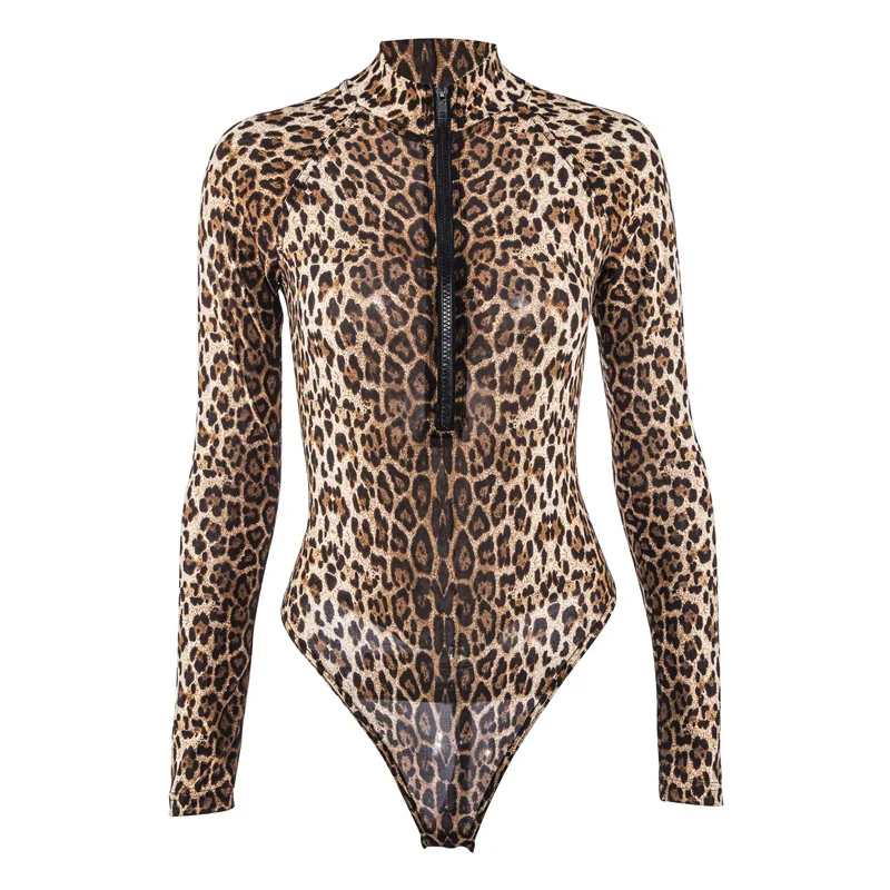 

Top Fashion Mesh High Neck One-Piece Sexy Lingerie One-Piece Swimsuit Leopard Print European And American Sexy Swimsuit Women