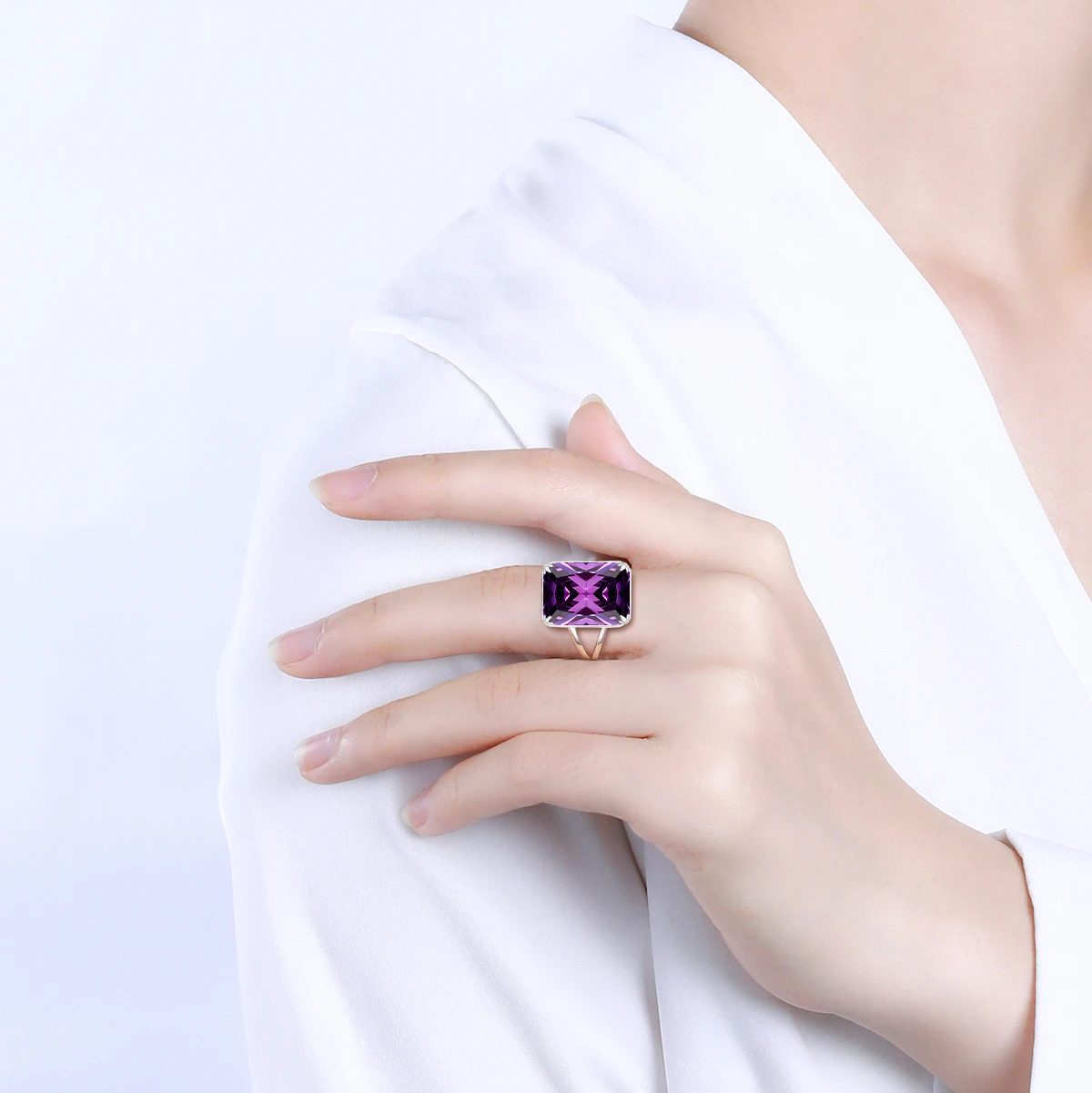 Echter 925er Sterling Silber 13*18mm Edelstein Amethyst Ring für Damen, funkelnder rechteckiger Punk-Ring, Damen-Hochzeits-Feinschmuck, Großhandel – Detail 5