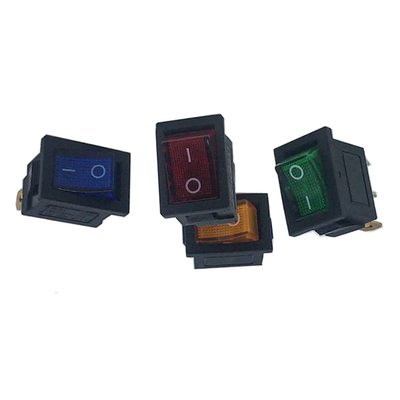 

8 pcs/lot KCD1 4 colors LED 3 Pin 21*15 SPST 250V 6A Boat Switch SPST ON/OFF Snap-in Rocker Position Switch with Light