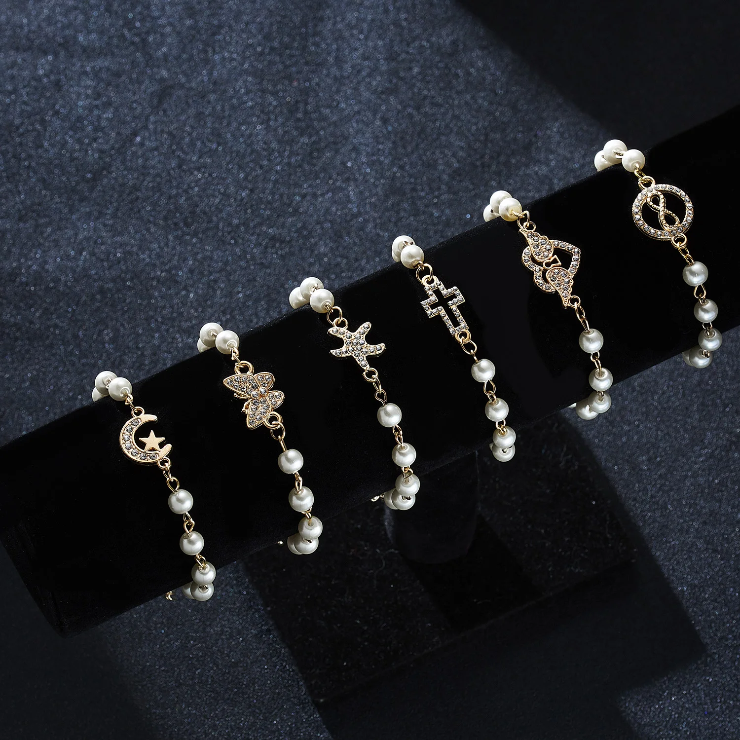 Korean Fashion Star Starfish Cross Butterfly Angel Wings Charm Imitation Pearl Bracelet For Women Jewelry Summer Beach Style