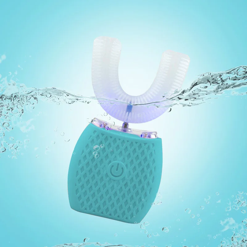 U-شكل فرشاة الأسنان الكهربائية USB قابلة للشحن 360 درجة فرشاة أسنان أوتوماتيكية الضوء الأزرق البارد تبييض الأسنان 4 طرق مقاوم للماء