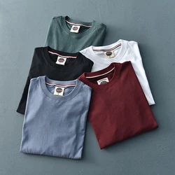 8030# Autumn Winter New Men's Fashion Simple Long Sleeve O-neck 100% Cotton Solid Color T-shirt Washed Old Casual Tops 10colors