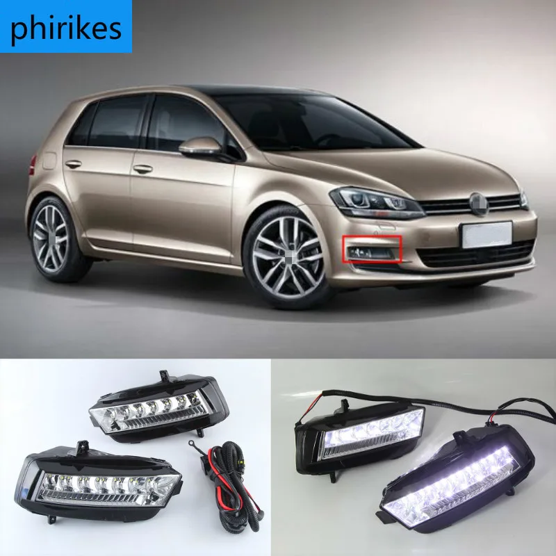 

1 Set LED For Volkswagen VW Golf 7 2013 2014 2015 2016 DRL Daytime Running Lights Daylight With Turn Yellow Signal