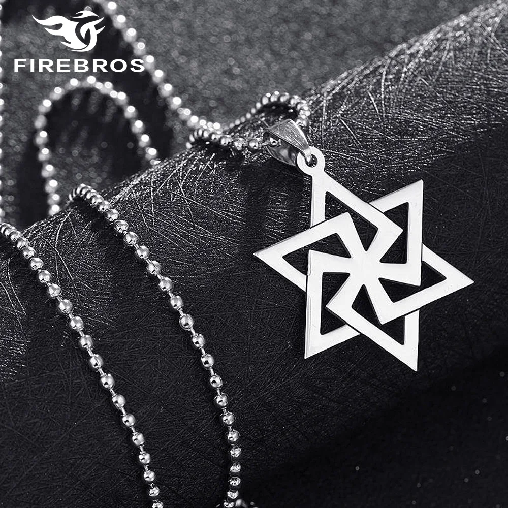 FIREBROS Free Chain Stainless Steel Solomon Seal Hexagram Star of David Pendant Israel Amulet Mascot Necklace Men Women Jewelry