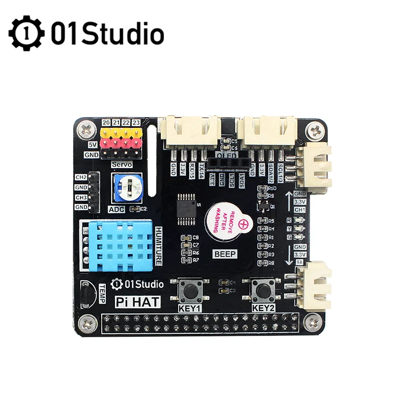 01Studio PiHAT Raspberry Pi 3B 3B+ 4B Development Demo Expansion Board Module Python Programming 2G 4G 8G