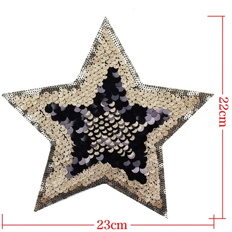 1Pc Women Golden Star Patch Sequins Biker Patches For Clothing Stickers SKirt Mens