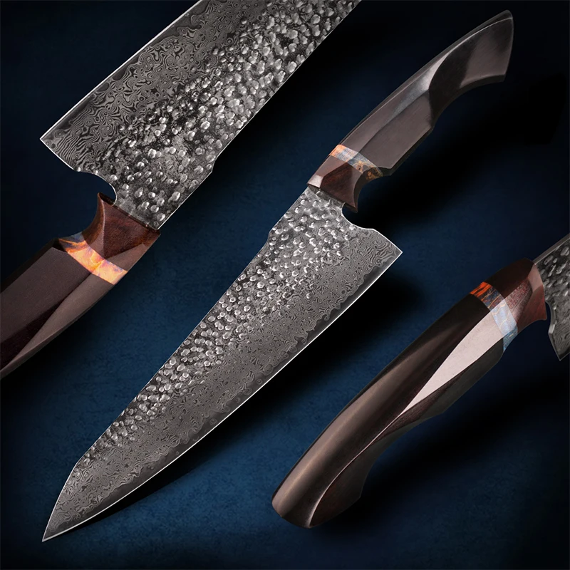 

PEDWIFE 8.5 Inch VG10 Damascus Steel Chef Knife Ebony Handle Stainless Steel Kitchen Vegetable Knives Cooking Tools with Sheath