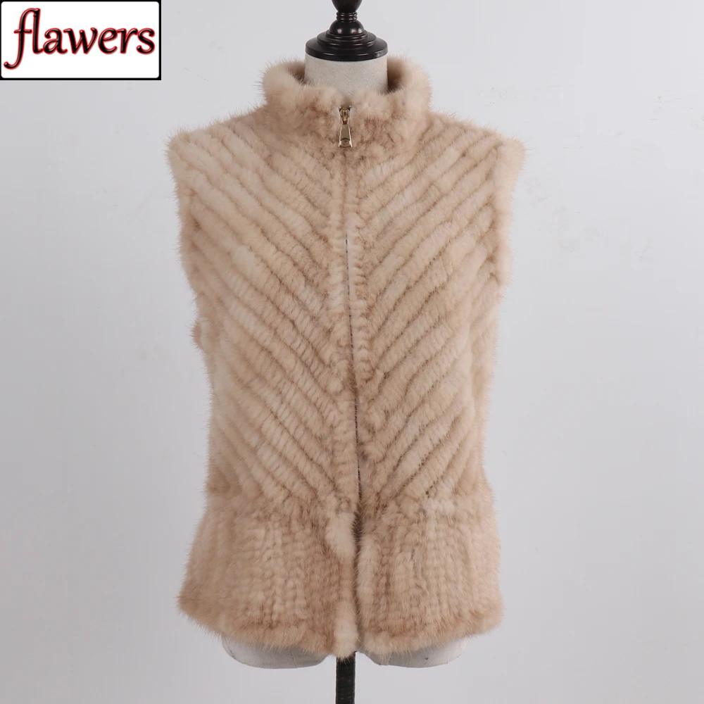 

New Autumn Winter Women Quality Real Mink Fur Vest 100% Natural Mink Fur Sleeveless Coat Lady Hand Knitted Real Mink Fur Gilet