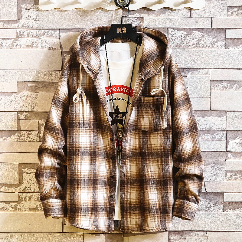 

2021 New Arrived Plaid Hoodie Sweatshirt Men Flannel Fleece Style Hip Hop High Street Casual Cardigan Long-Sleeved