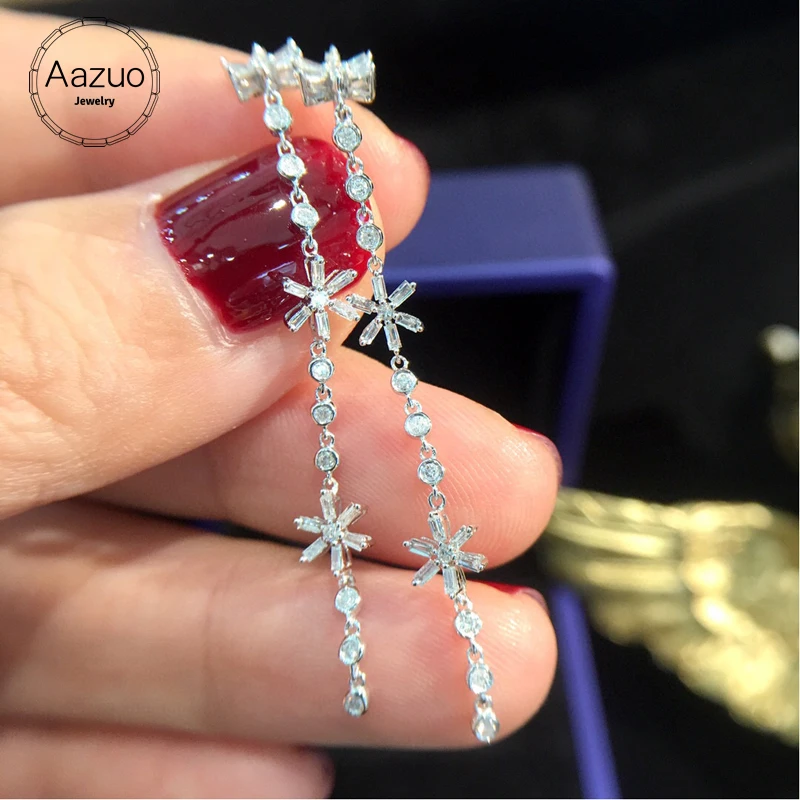 

Aazuo Real 18K White Gold Real Diamonds 0.40ct Fairy Snow Earrings Line Clamp Gifted For Women Engagement Wedding Chain Au750