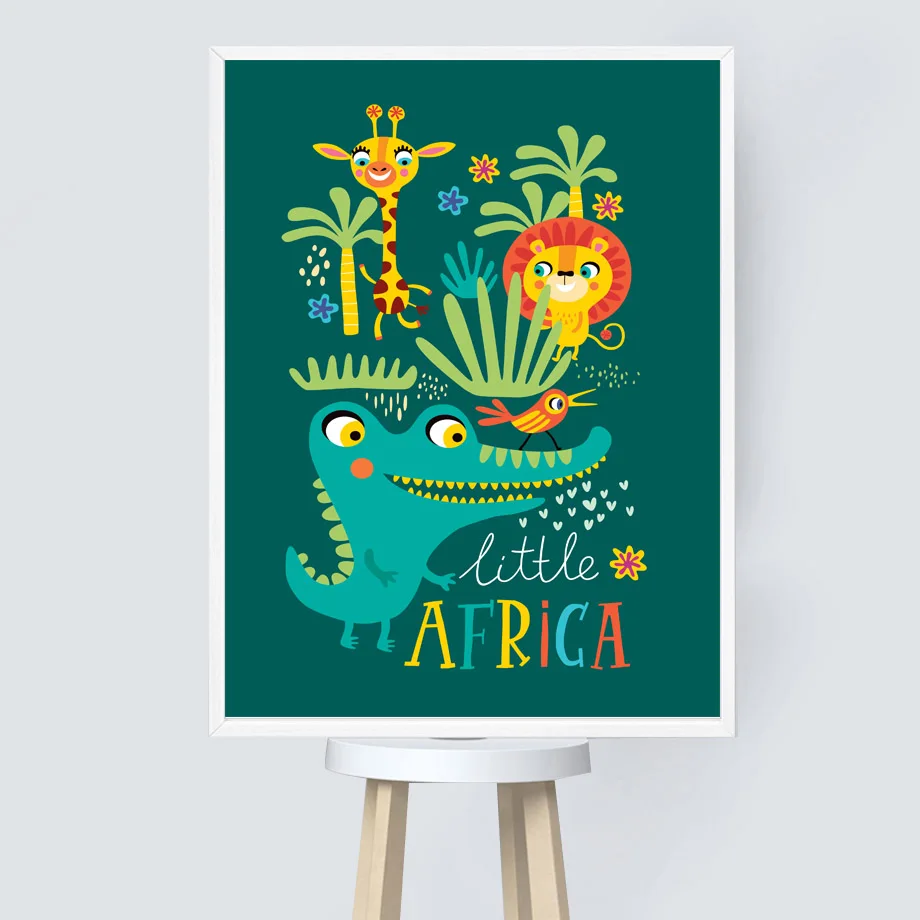 

Canvas painting giraffe elephant crocodile animal zoo mural cartoon nordic posters and pictures kids home decoration