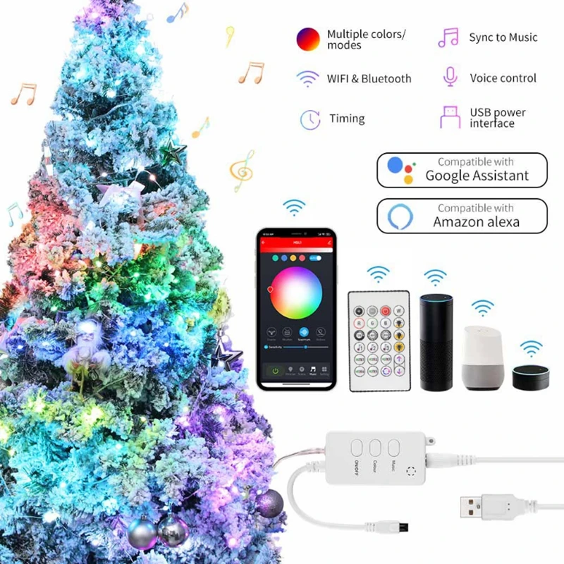 5M/10M/20M Led Kerstverlichting Wifi/Bluetooth Smart Rgb Led String Light Garland verlichting Voor Feest Bruiloft Kerstboom Decoratie