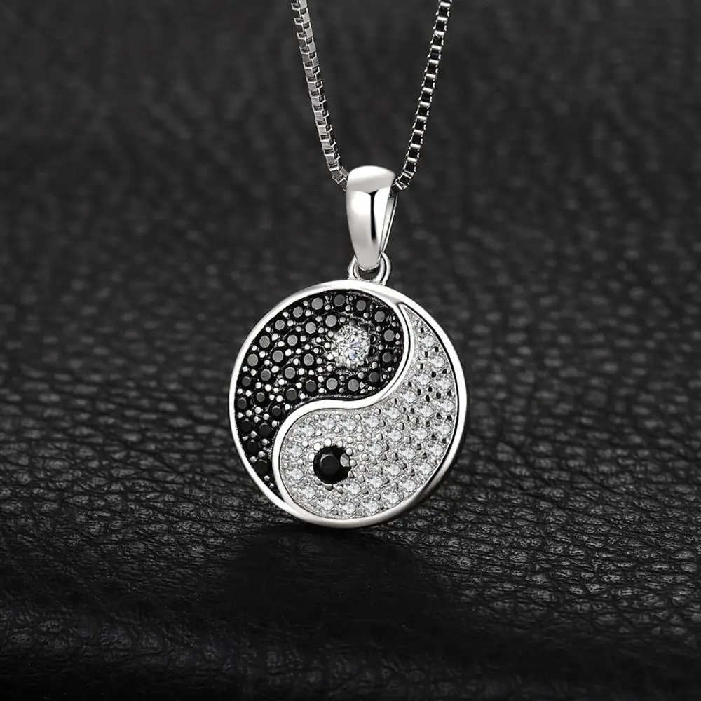 Jewelrypalace tai chi yin yang 925 prata esterlina pingente colar feminino natural preto spinel redondo pedra preciosa pingente sem corrente