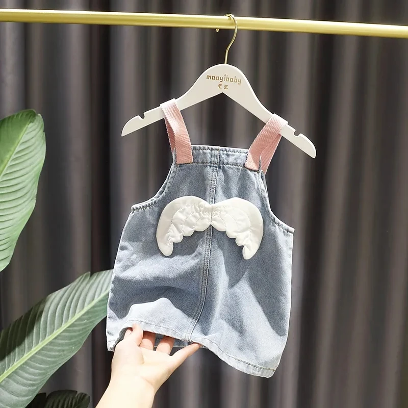 

Summer Girls Dress Baby Sling Skirt Toddler Little Girl Wings Princess Denim Dress for Children Clothes 08M-6T