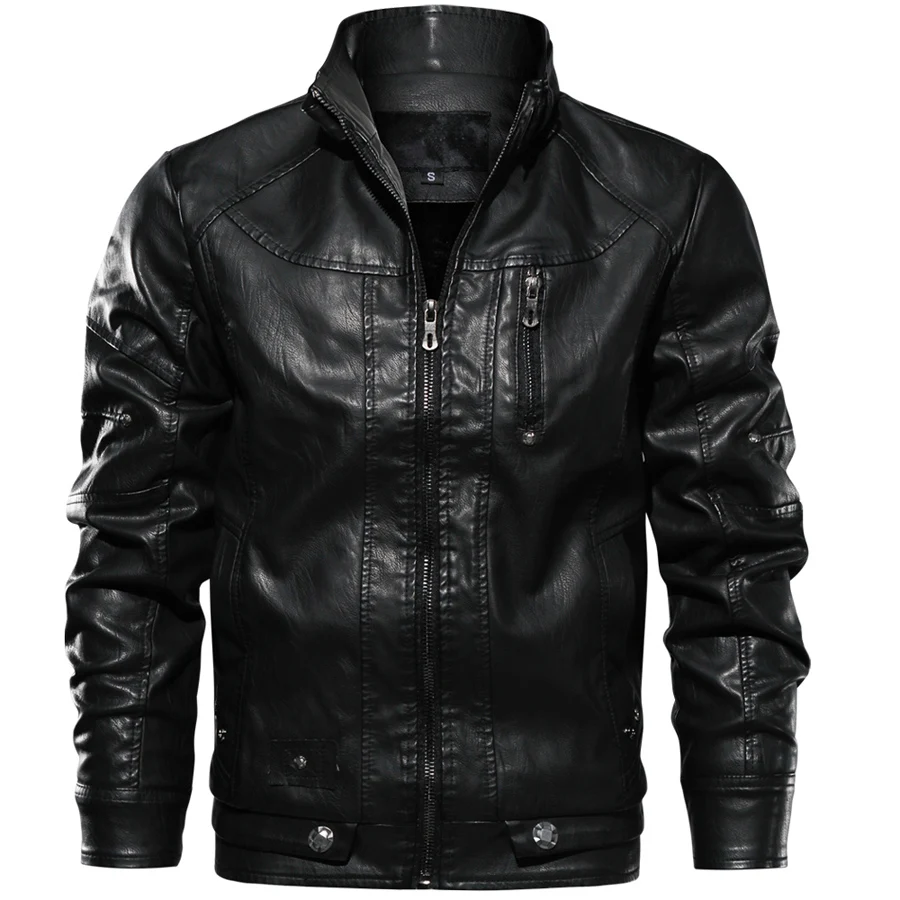 

Fashion Leather Rider Jacket Men's Slim Cool Stand Collar Casual Outwear Coat Windbreaker Warm PU Leather Jacket Drop Shipping
