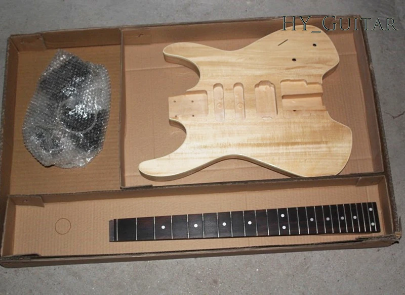 

DIY Semi-Finished Headless Mahogany Electric Guitar Kits without Paint,Rosewood Fretboard with 24 Frets