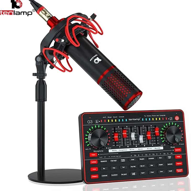 Tenlamp-tarjeta de sonido G3 P10, kit de micrófono profesional, condensador de Podcast para Karaoke, Youtube, estudio, grabación, 2022