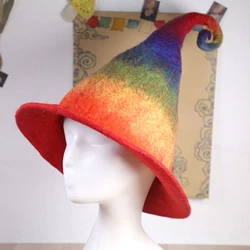 Witch Hat Halloween Cosplay Creative Elf Rainbow Funny Hats Handmade Woolen Felt Fashion Vintage Women's Winter Hats