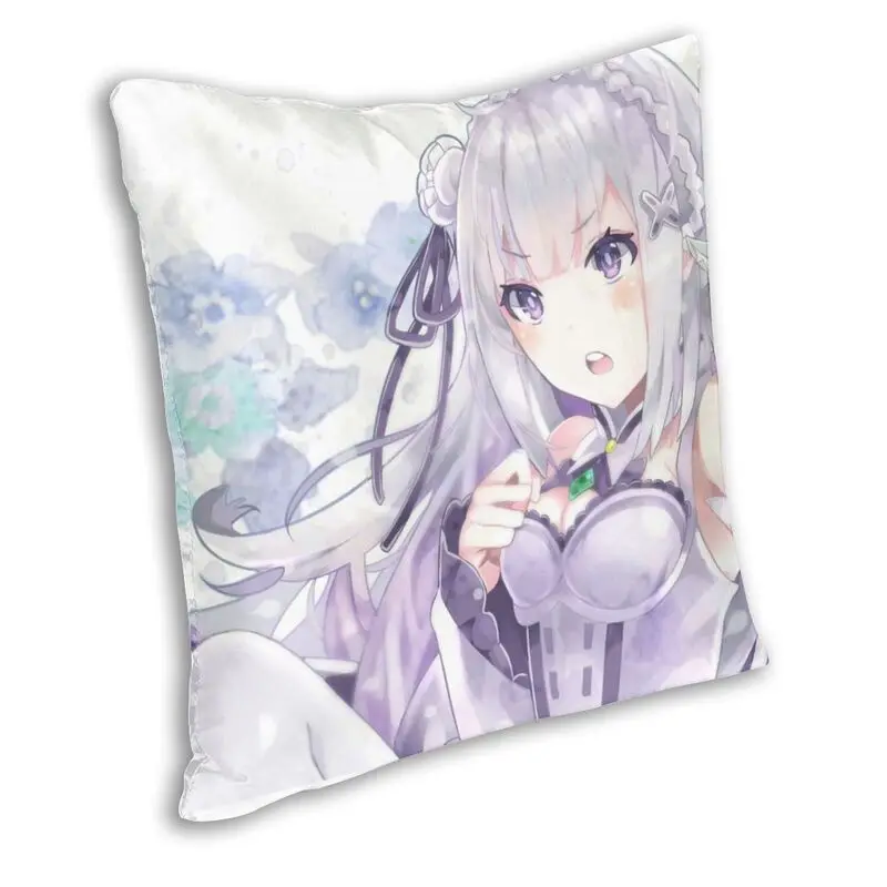 Re Zero Cute Emilia Cushion Cover 45x45cm Home Decorative 3D Print Starting Life in Another World Throw Pillow for Car Two Side