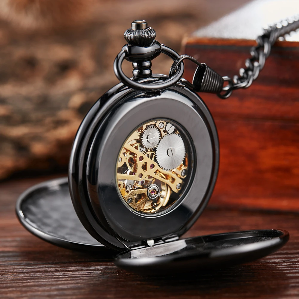 Vintage 2 Sides Open Case Mechanical Men's Watch Double Face Roman Dial Clock Hand Wind Pocket Watch With FOB Chain Gift