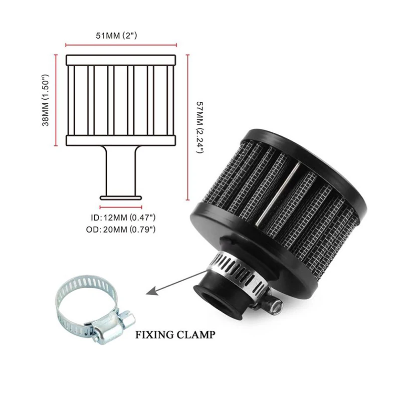 Filtro de entrada de aire frío de aceite de coche Universal de 12mm, cárter de ventilación, filtro de aire personalizado de alto flujo para motocicleta, Mini filtros de ventilación para coche