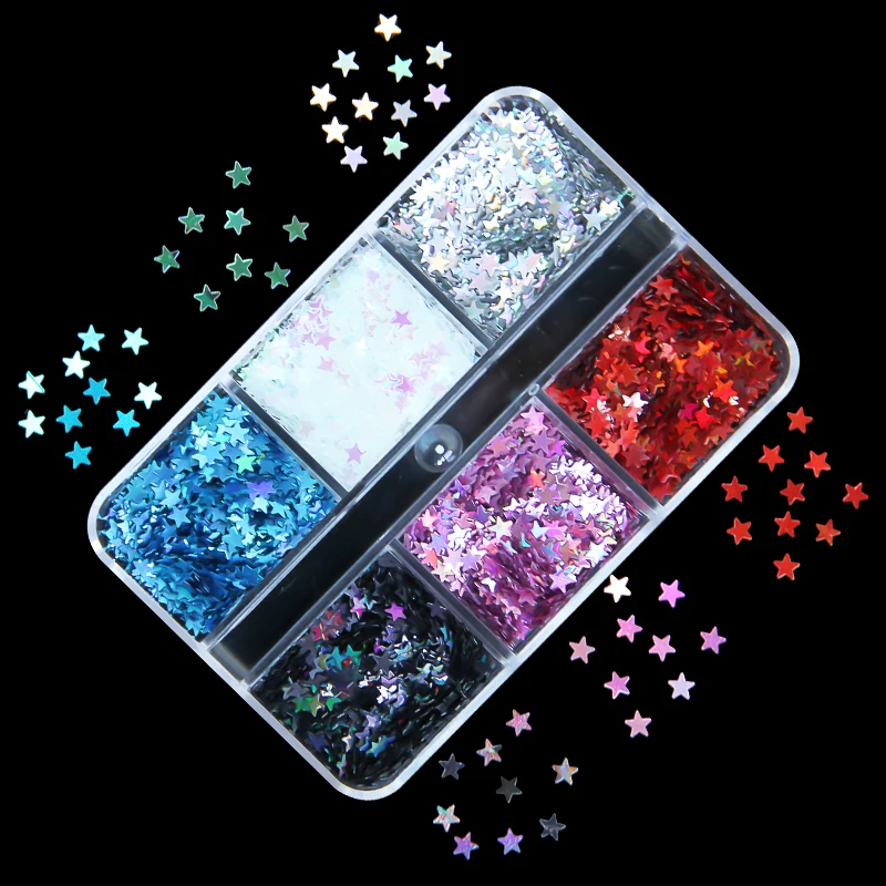 6 Gitter Holographische Herz-Nagelkunst Glitzer-Pailletten Laser-Herzchen Pailletten-Flocken DIY Maniküre 3D Nagelkunst Dekorationswerkzeuge – Detail 16