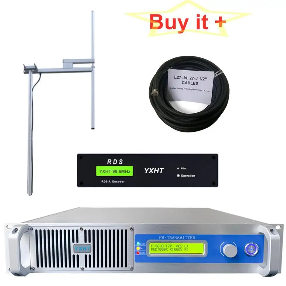 

1000W FM Broadcast Transmitter+1-Bay Antenna + 30 Meters Cables with Connector With Digital Rds Encoder Radio Data System Encode