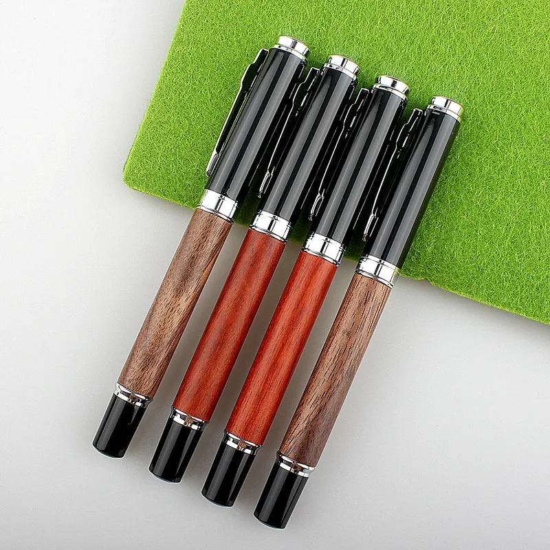 WOOD FOUNTAIN PEN Jinhao Pen Business Ink Pens Luxury Quality Red Wooden Stationery Students Business Office Medium Nib